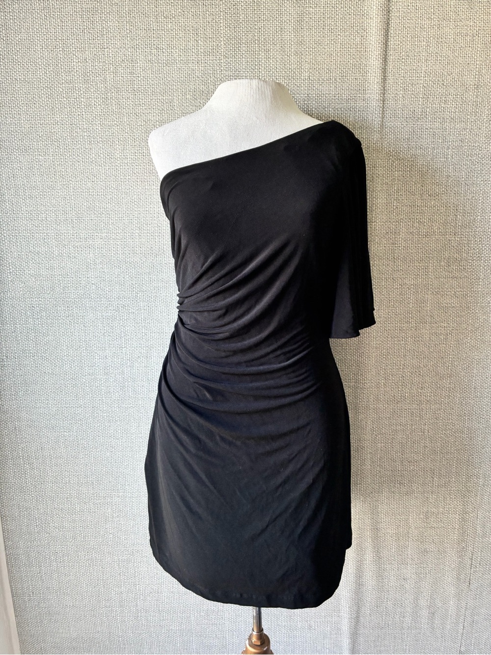 Calvin Klein Black One-Shoulder Ruched Dress